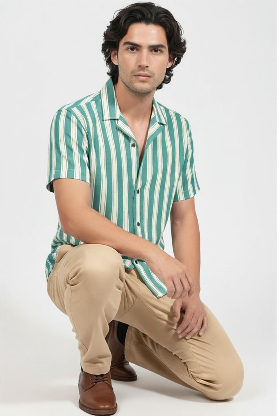 EMERALD LINE FORMAL CUBAN HALF SLEEVES SHIRT