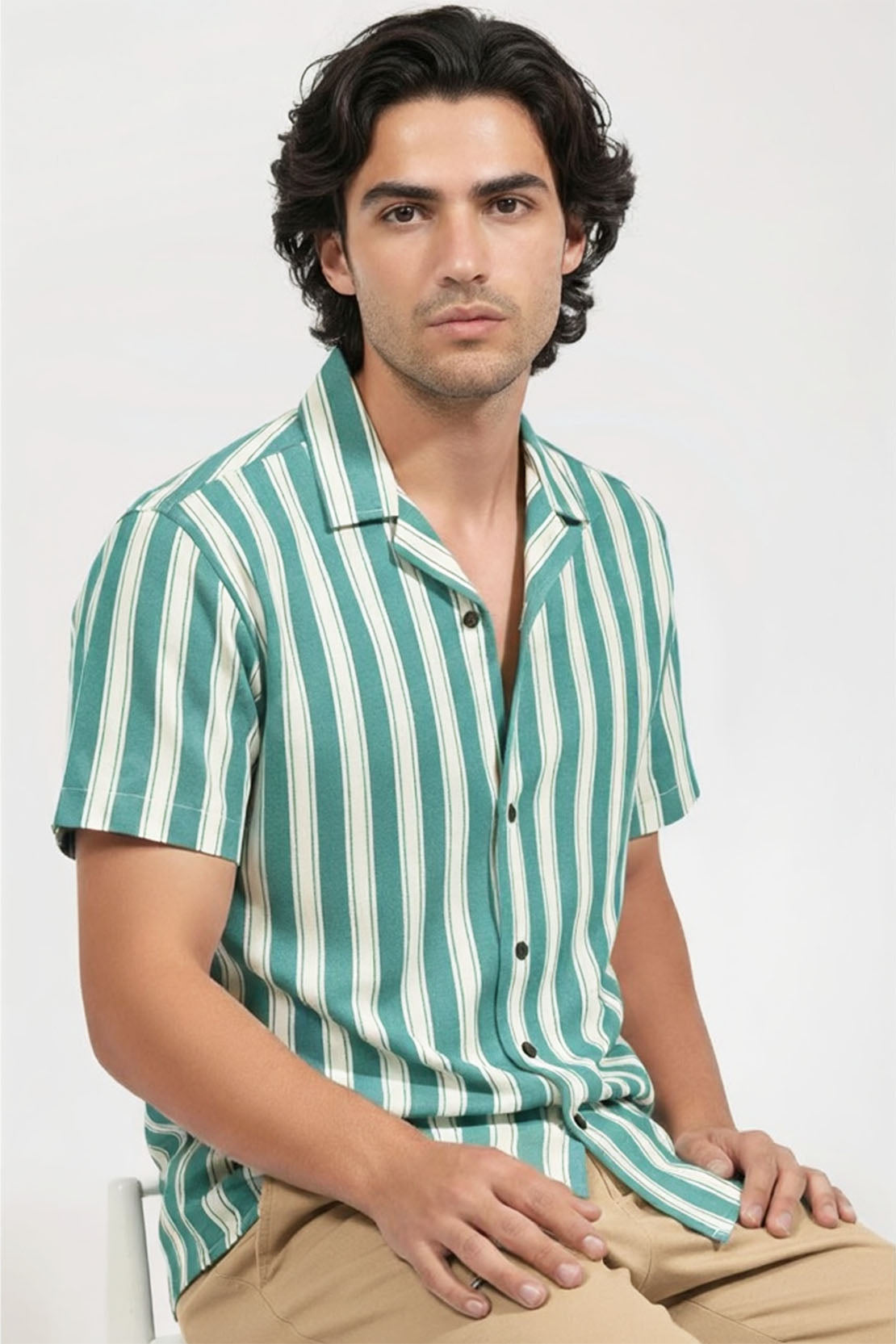 EMERALD LINE FORMAL CUBAN HALF SLEEVES SHIRT