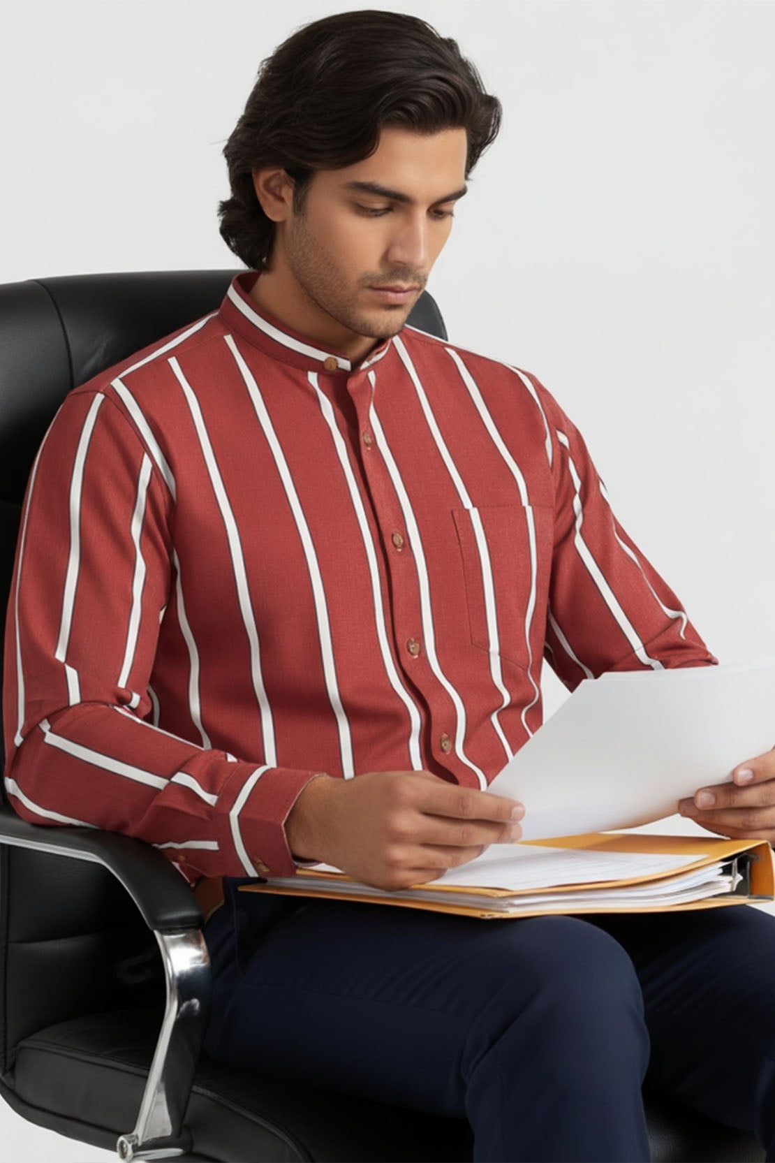 GARNET LINE FORMAL BAND COLLAR SHIRT