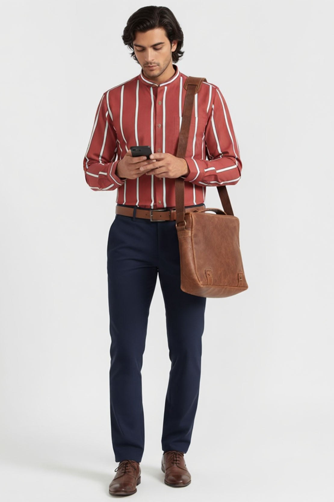 GARNET LINE FORMAL BAND COLLAR SHIRT