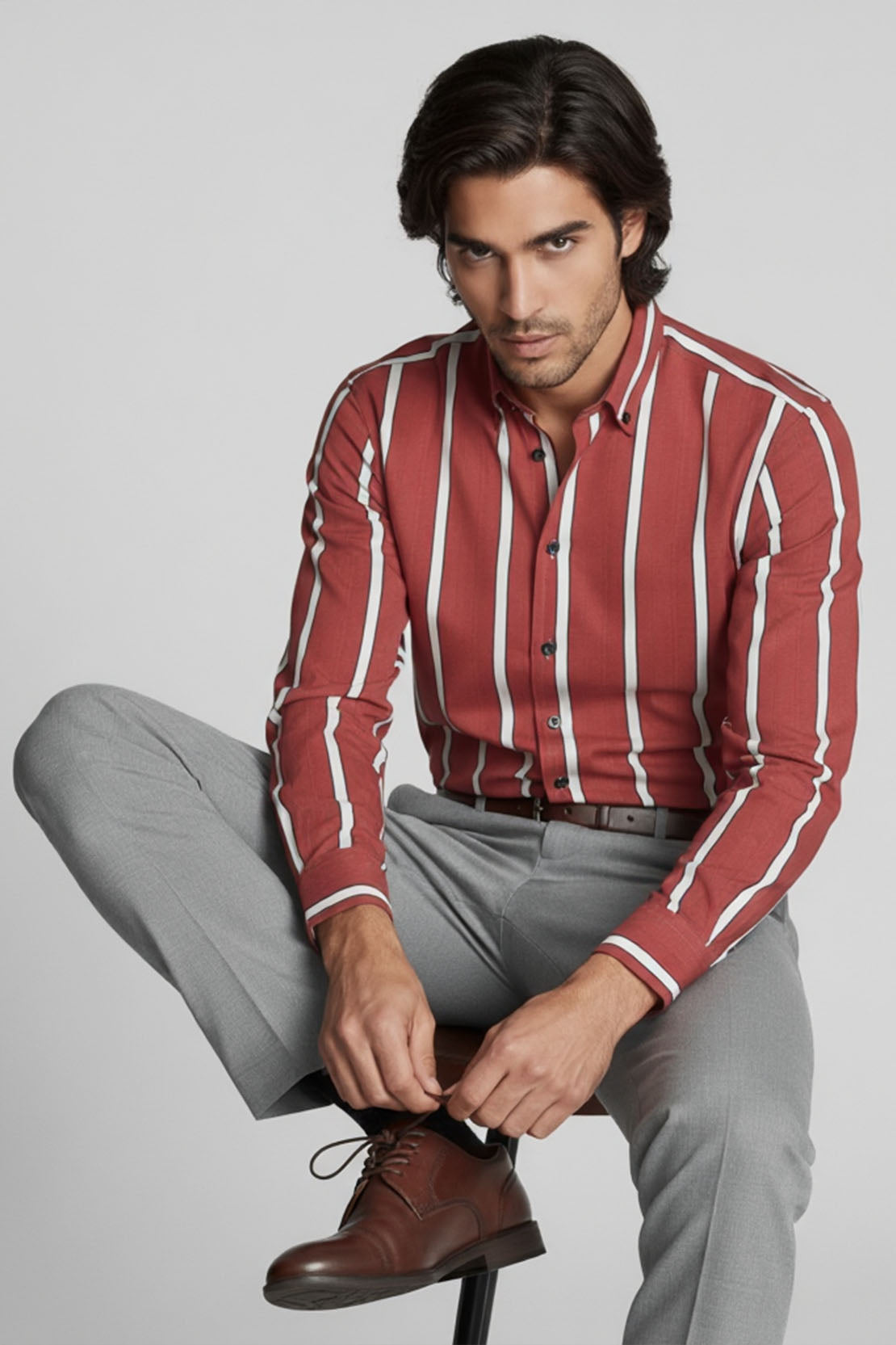 GARNET LINE FORMAL BUTTON DOWN COLLAR SHIRT