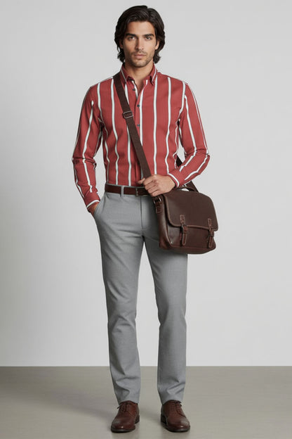 GARNET LINE FORMAL BUTTON DOWN COLLAR SHIRT 
