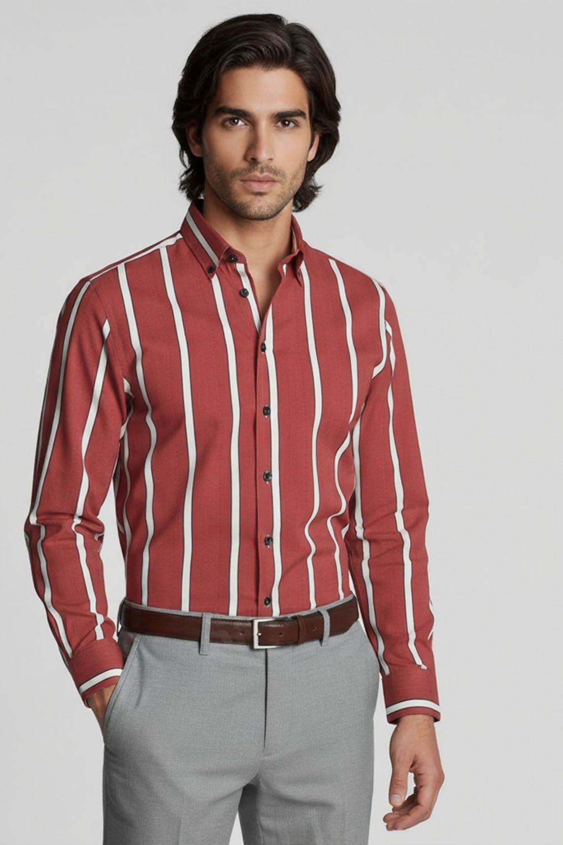 GARNET LINE FORMAL BUTTON DOWN COLLAR SHIRT