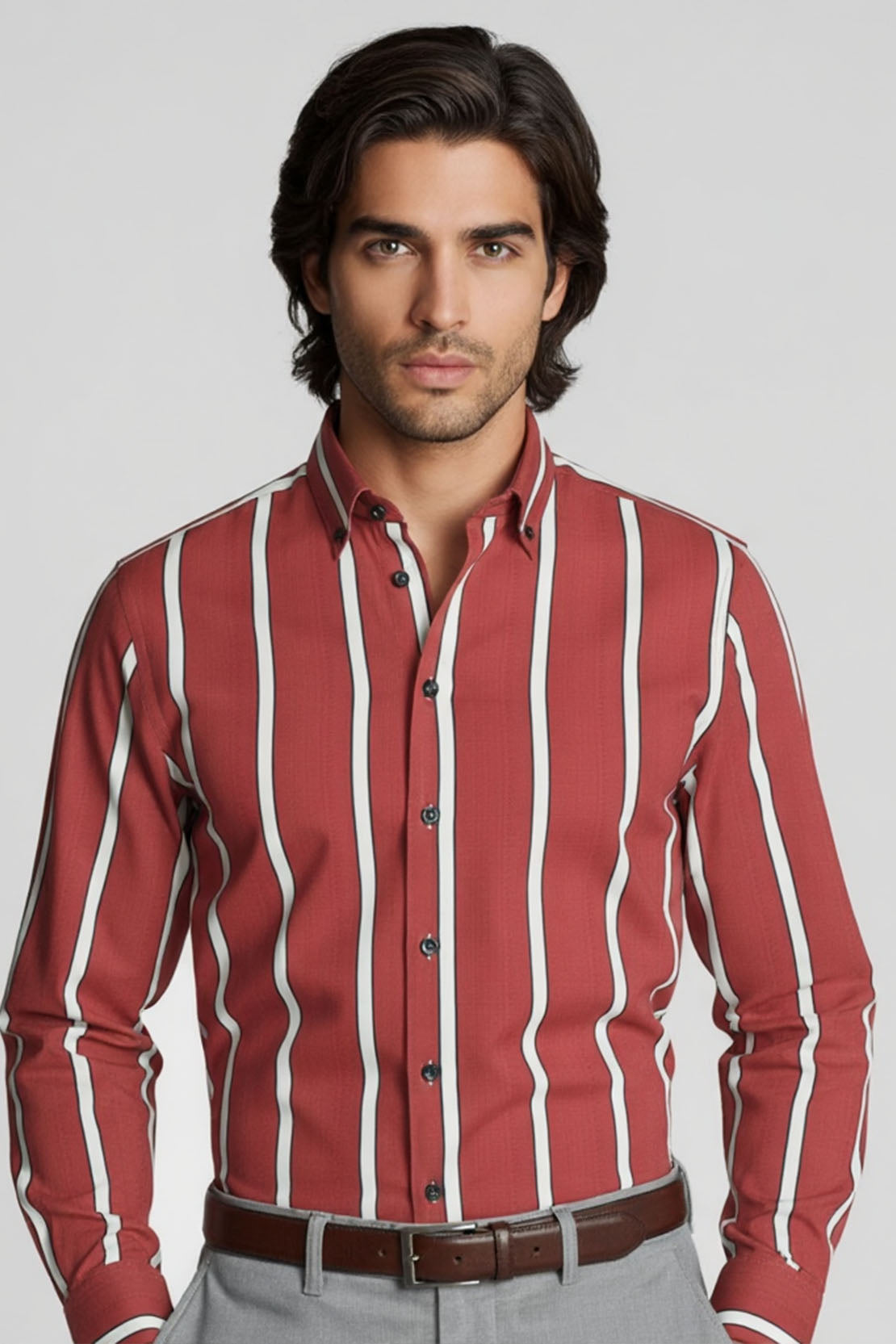 GARNET LINE FORMAL BUTTON DOWN COLLAR SHIRT