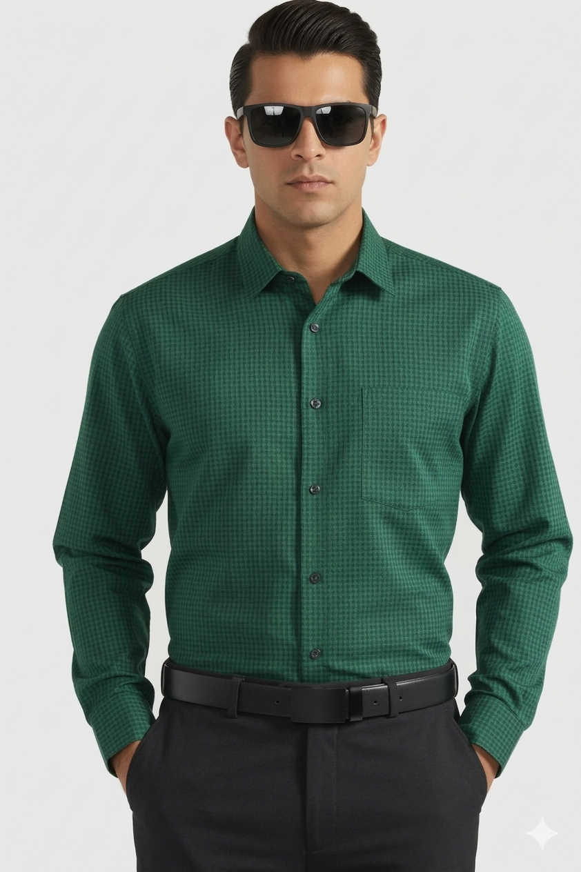 PINE GREEN WAFFLE SHIRT
