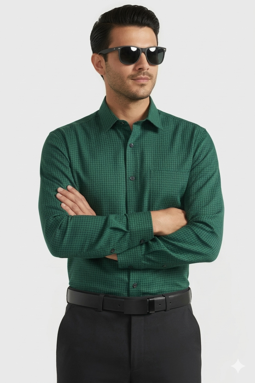 PINE GREEN WAFFLE SHIRT