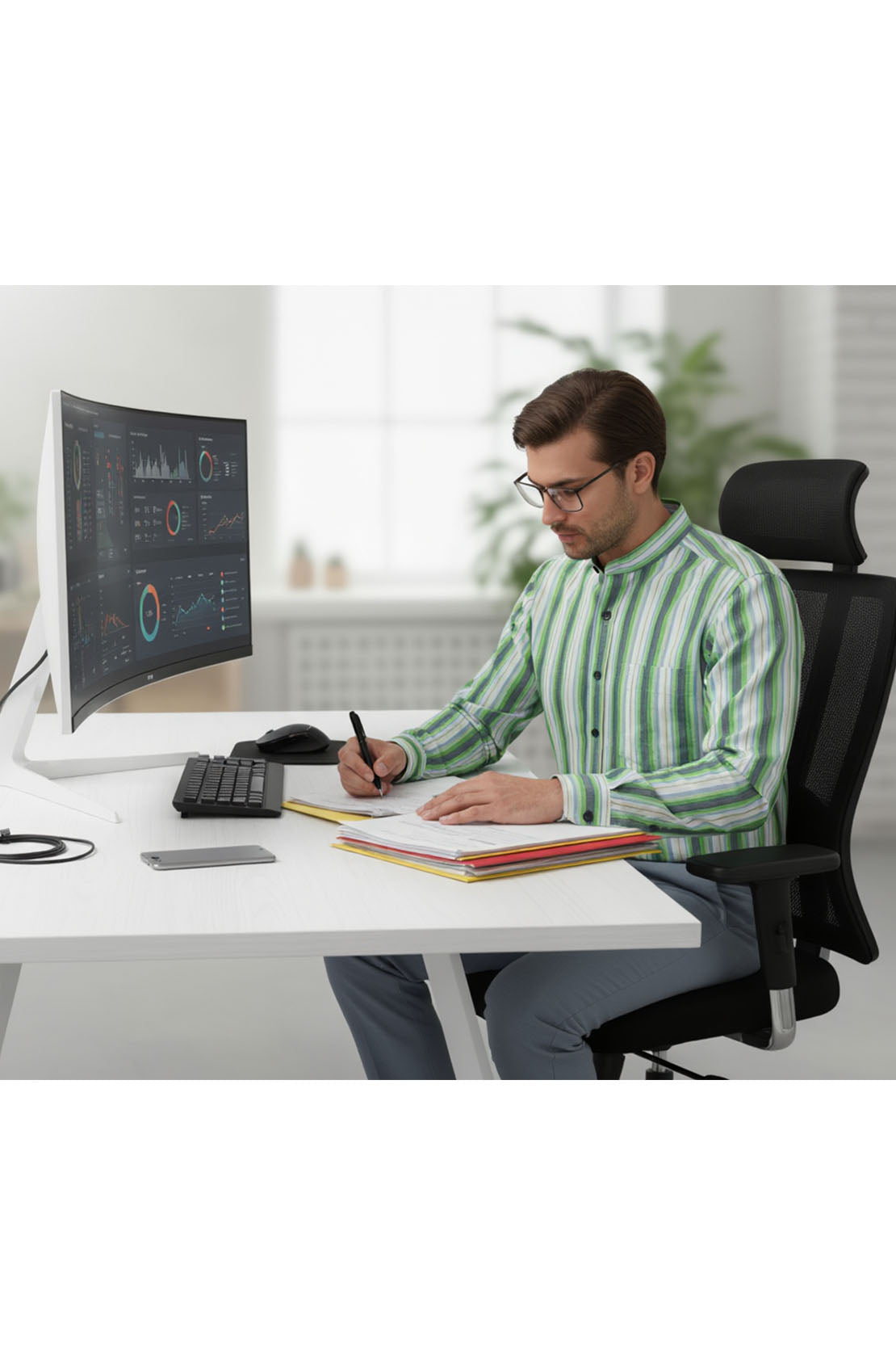 JADE STREAM STRIPED BAND COLLAR SHIRT