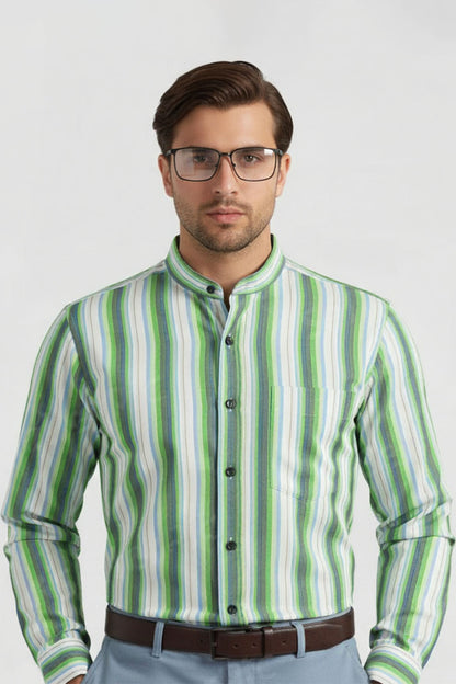 JADE STREAM STRIPED BAND COLLAR SHIRT