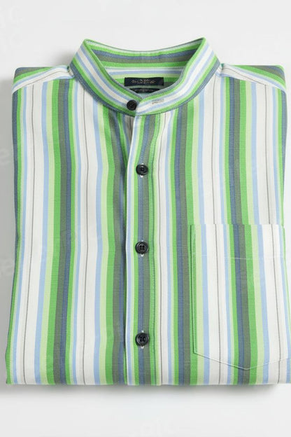 JADE STREAM STRIPED BAND COLLAR SHIRT