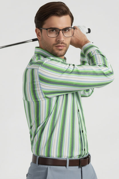 JADE STREAM STRIPED BAND COLLAR SHIRT