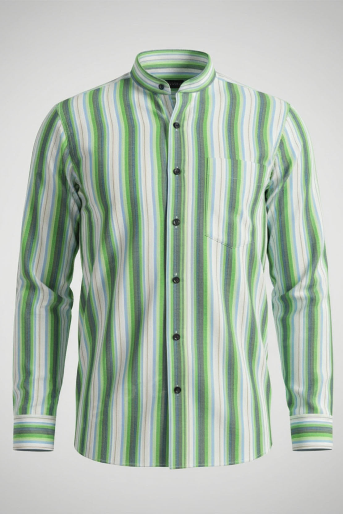 JADE STREAM STRIPED BAND COLLAR SHIRT