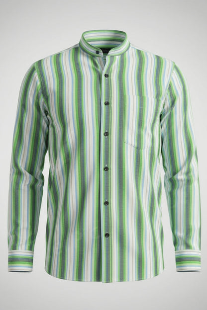 JADE STREAM STRIPED BAND COLLAR SHIRT