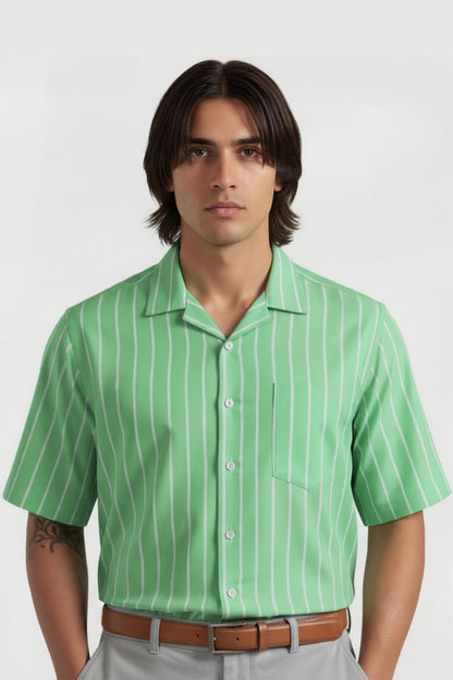 LIME EDGE VERTICAL STRIPE CUBAN SHIRT
