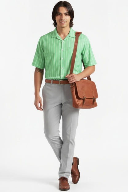 LIME EDGE VERTICAL STRIPE CUBAN SHIRT