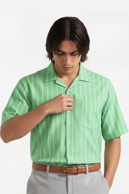LIME EDGE VERTICAL STRIPE CUBAN SHIRT