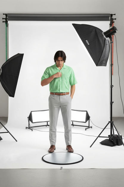 LIME EDGE VERTICAL STRIPE CUBAN SHIRT