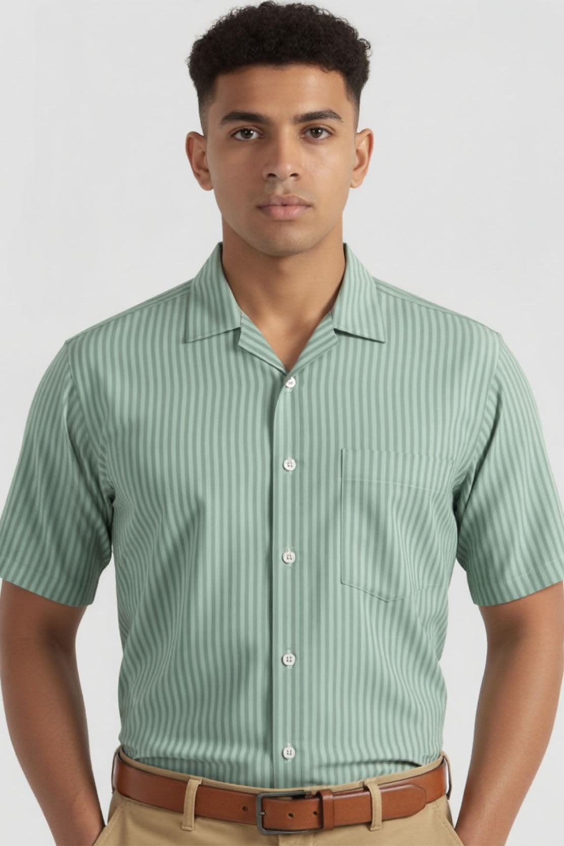 MINT GREEN CONTRAST STRIPE CUBAN SHIRT
