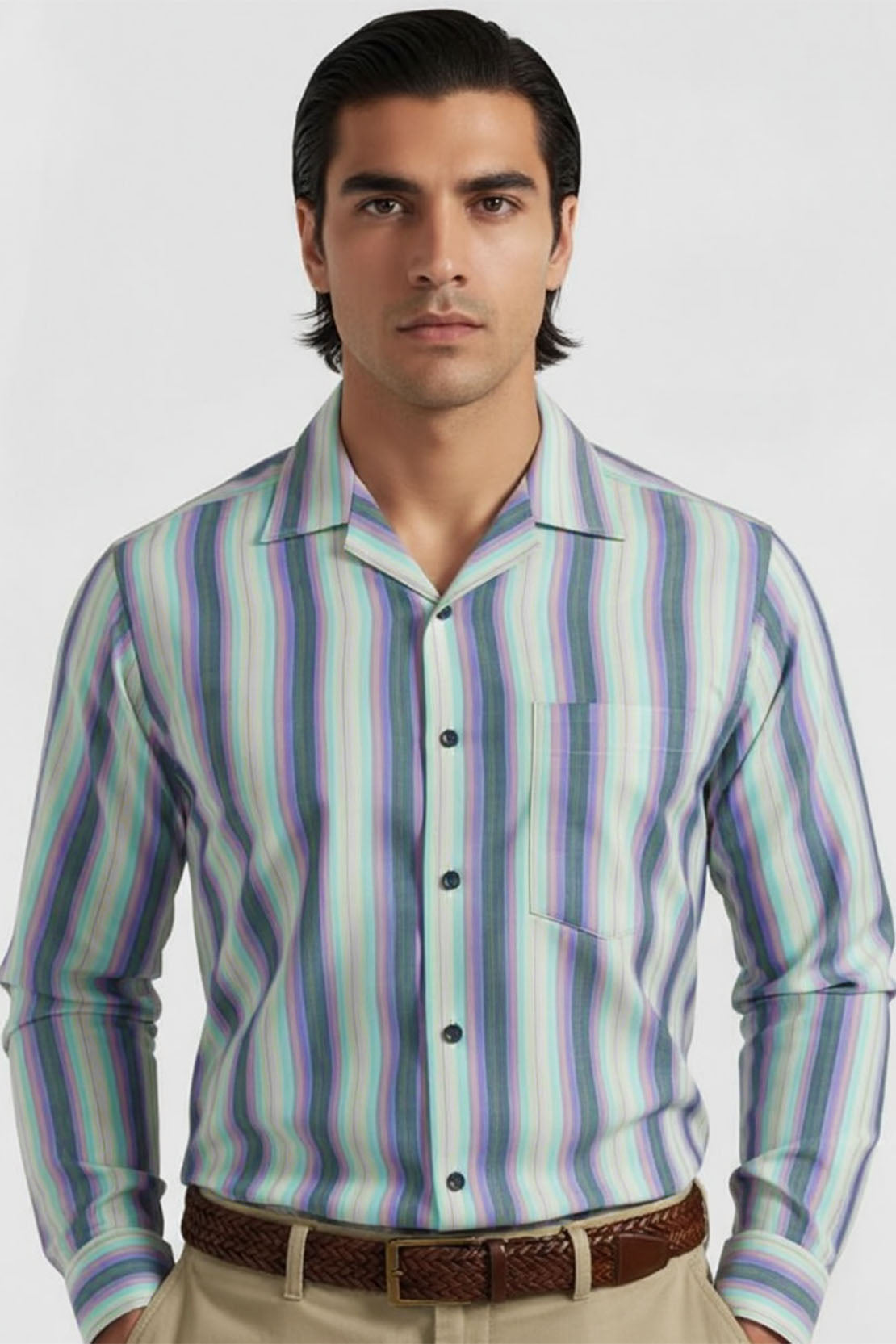 MODERN SPECTRUM STRIPE CUBAN SHIRT