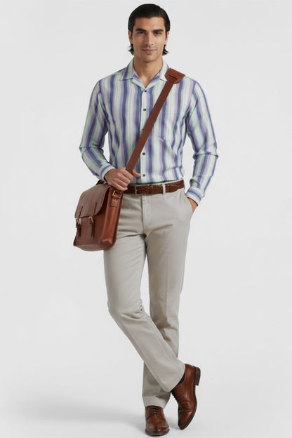MODERN SPECTRUM STRIPE CUBAN SHIRT