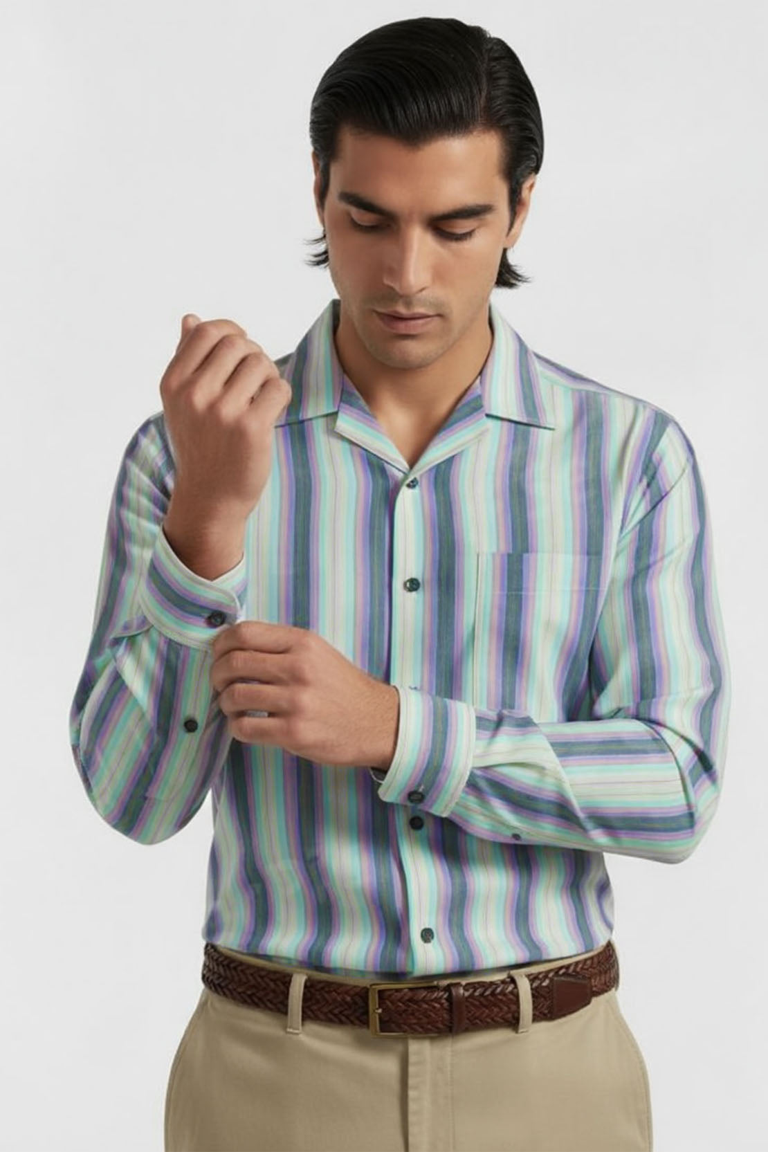 MODERN SPECTRUM STRIPE CUBAN SHIRT