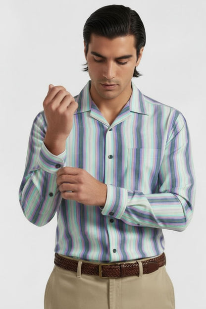 MODERN SPECTRUM STRIPE CUBAN SHIRT