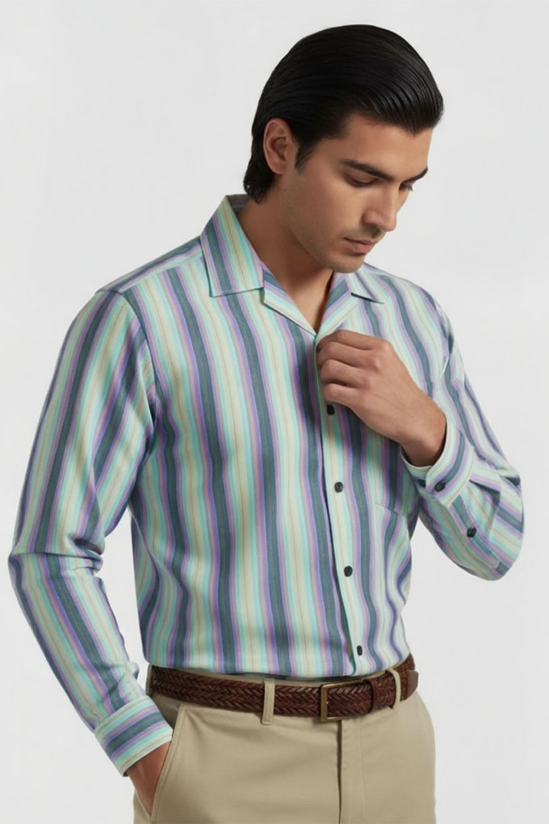 MODERN SPECTRUM STRIPE CUBAN SHIRT