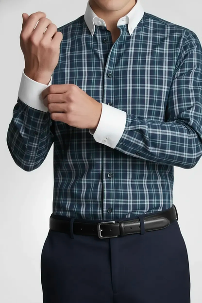 NAVY GREEN TARTAN SHIRT
