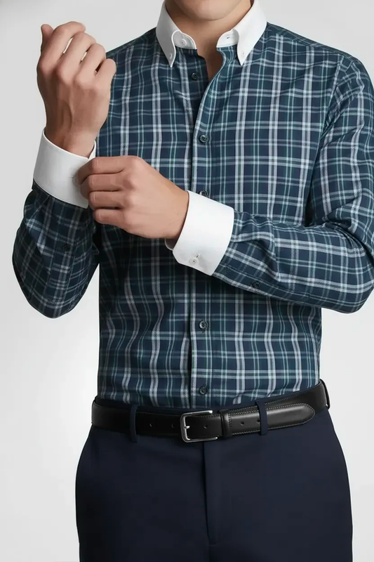 NAVY GREEN TARTAN SHIRT