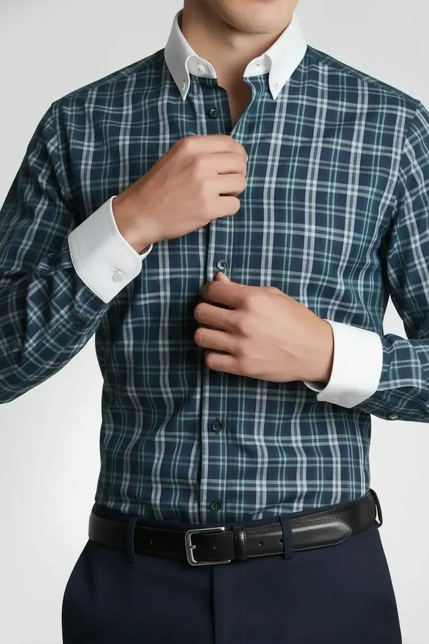 NAVY GREEN TARTAN SHIRT