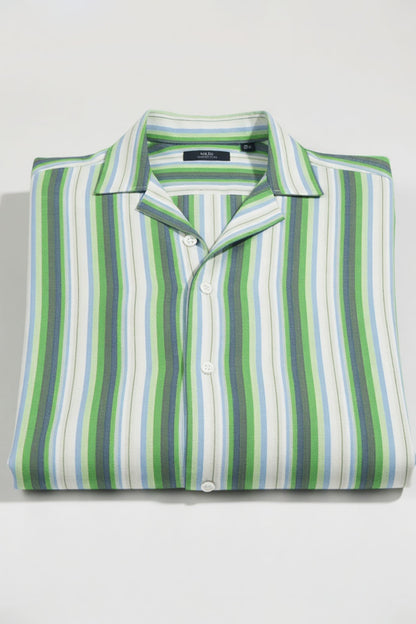 OLIVE BREEZE STRIPED CUBAN SHIRT