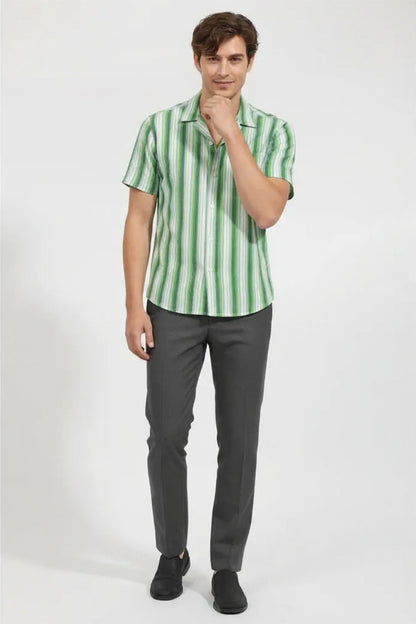 OLIVE BREEZE STRIPED CUBAN SHIRT