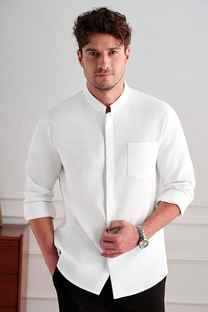 PREMIUM WHITE MANDARIN COLLAR SHIRT
