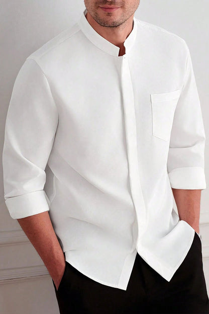 PREMIUM WHITE MANDARIN COLLAR SHIRT