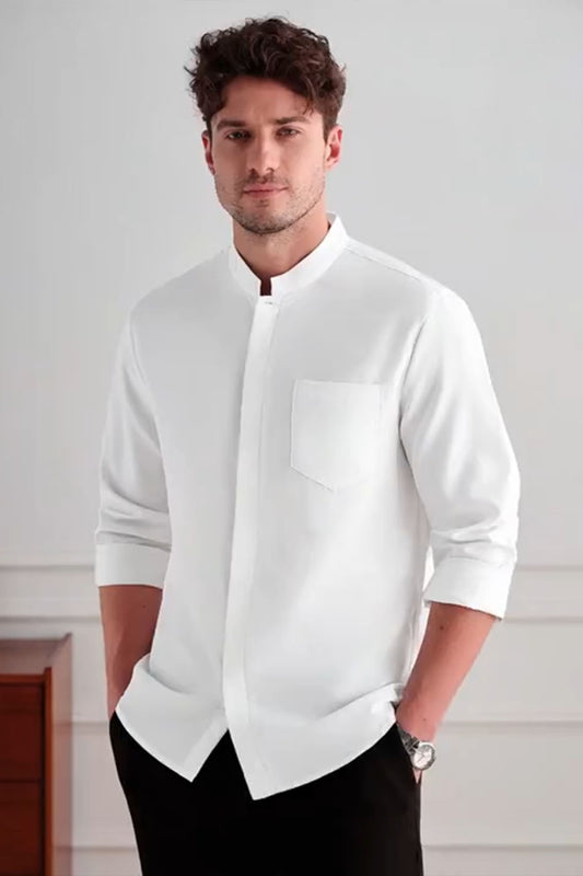 PREMIUM WHITE MANDARIN COLLAR SHIRT