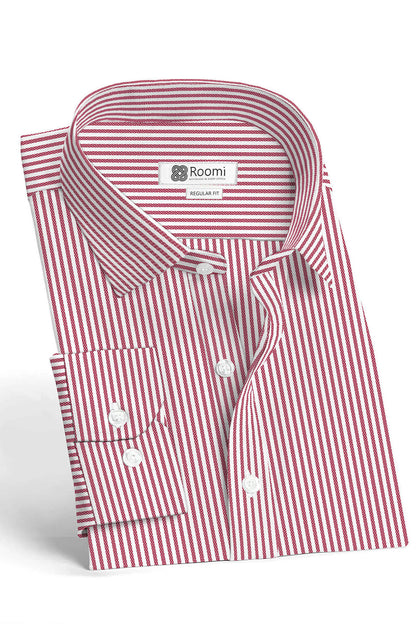 RED CORAL STRIPE POPLIN MEN'S BESPOKE SHIRT