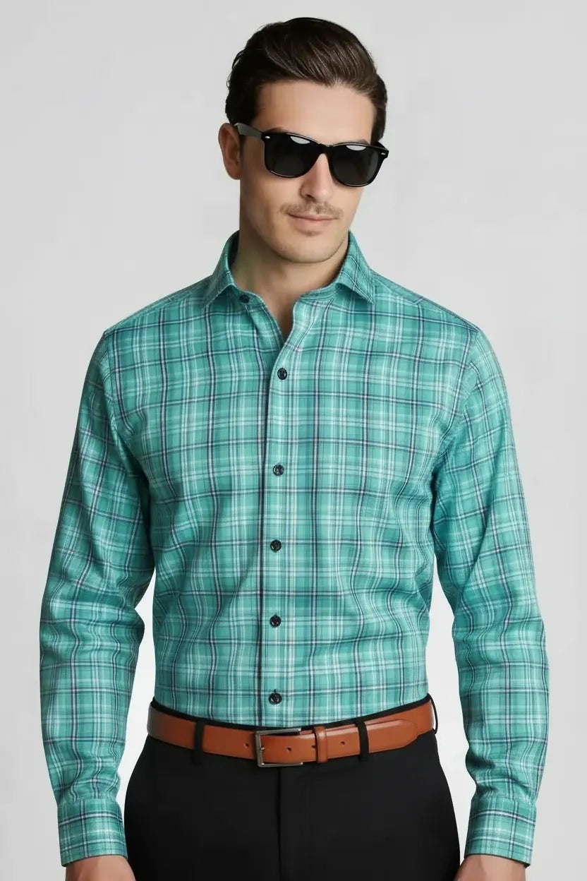 REFINED AQUAMARINE PLAID SHIRT