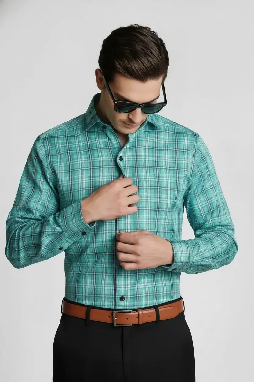 REFINED AQUAMARINE PLAID SHIRT