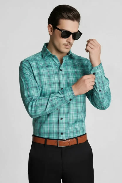 REFINED AQUAMARINE PLAID SHIRT