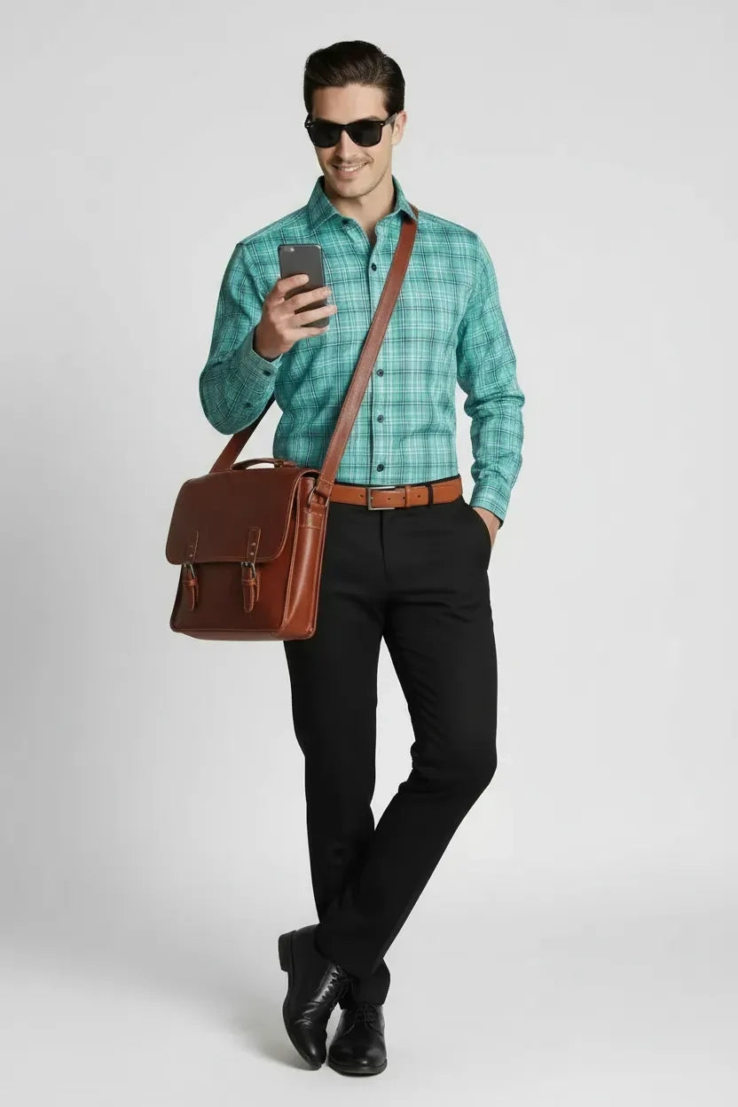 REFINED AQUAMARINE PLAID SHIRT