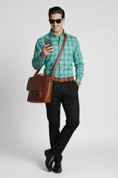 REFINED AQUAMARINE PLAID SHIRT
