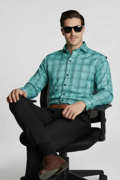 REFINED AQUAMARINE PLAID SHIRT