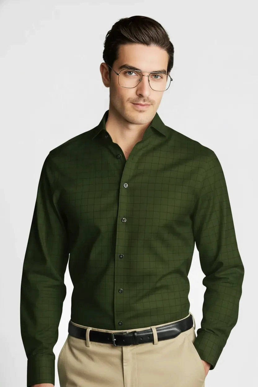 OLIVE GREEN WINDOWPANE CHECK