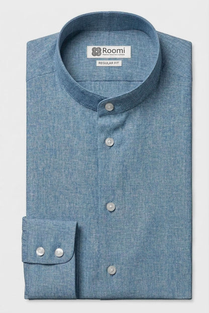 EFFORTLESS BLUE MANDARIN SHIRT