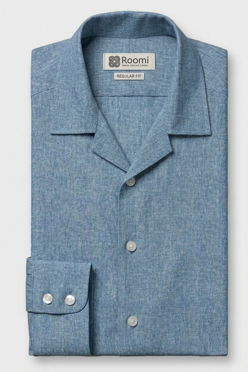 PALE BLUE SLUB CUBAN SHIRT