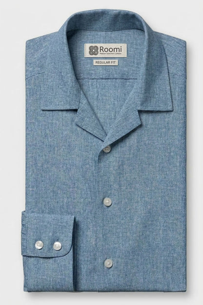 PALE BLUE SLUB CUBAN SHIRT