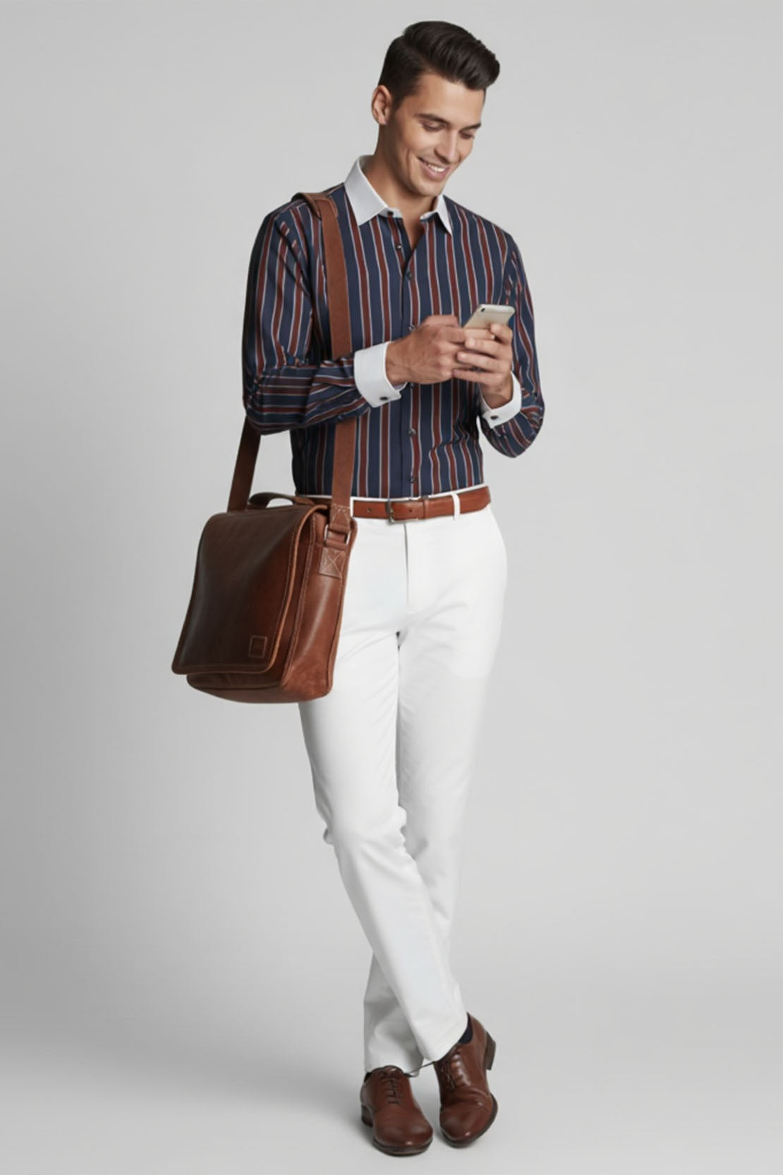 SIGNATURE NAVY MAROON STRIPE EXECUTIVE WHITE COLLAR SHIRT