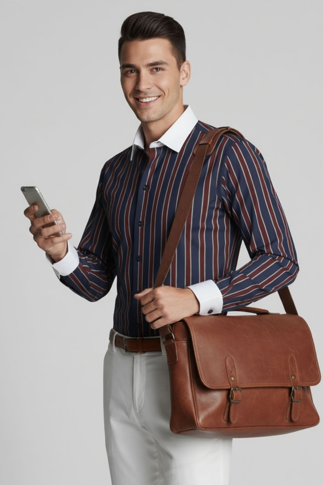 SIGNATURE NAVY MAROON STRIPE EXECUTIVE WHITE COLLAR SHIRT 