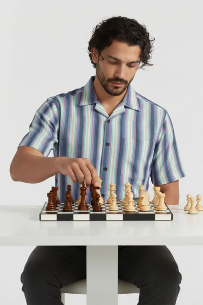 SOFT TONE BUSINESS STRIPE CUBAN HALF SLEEVES SHIRT