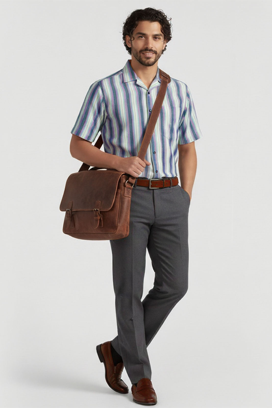 SOFT TONE BUSINESS STRIPE CUBAN HALF SLEEVES SHIRT