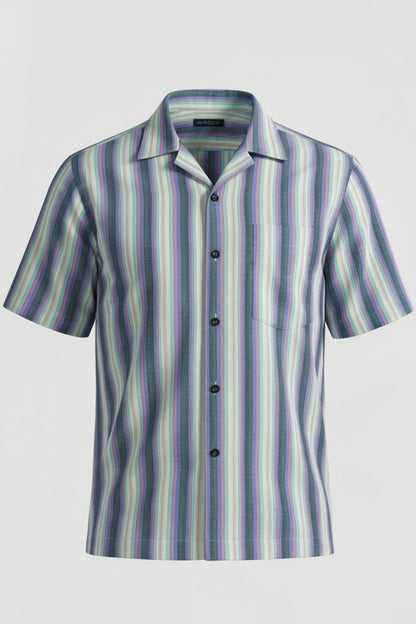 SOFT TONE BUSINESS STRIPE CUBAN HALF SLEEVES SHIRT